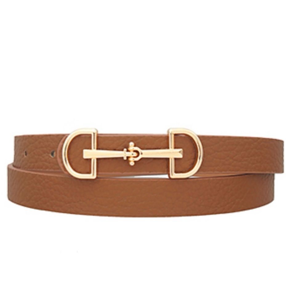 Horse bit faux Leather Belt with Gold Buckle